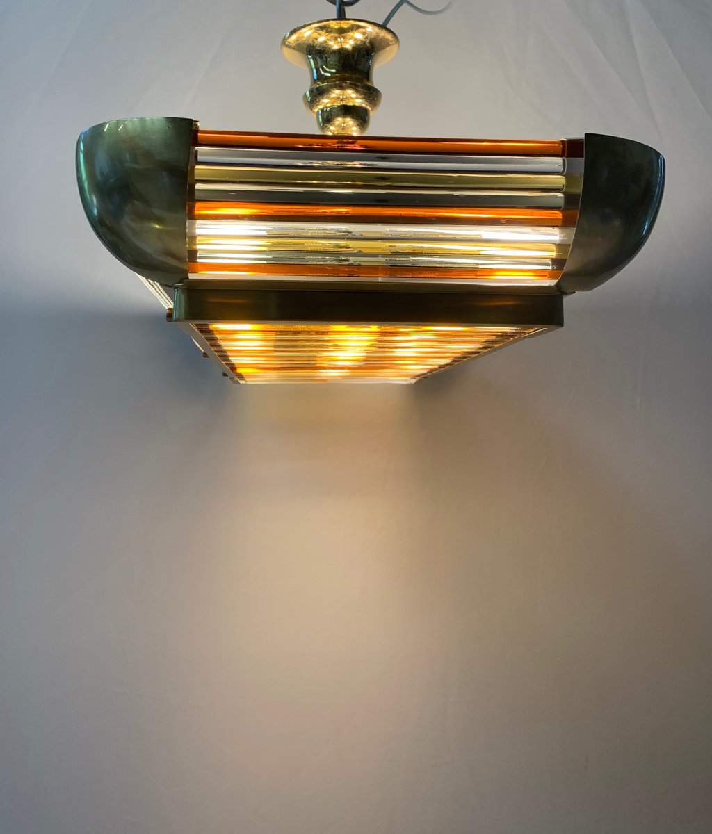 Art Deco Ceiling Light with Murano Brass Rods, 1940s