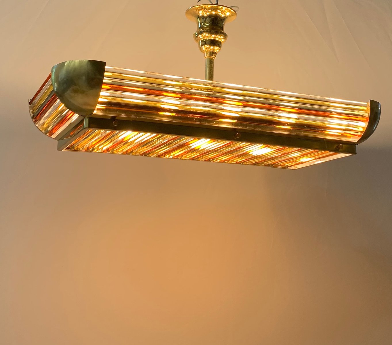 Art Deco Ceiling Light with Murano Brass Rods, 1940s