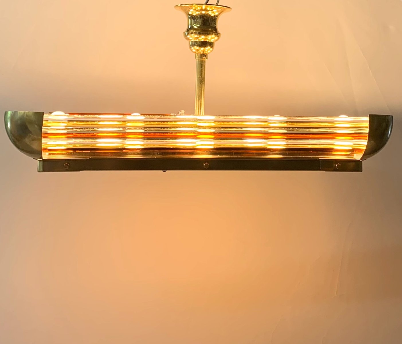 Art Deco Ceiling Light with Murano Brass Rods, 1940s