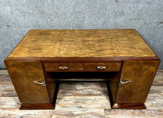 Art Deco Center Desk In Walnut and Burr Walnut-MWB-1758116