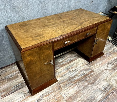 Art Deco Center Desk In Walnut and Burr Walnut-MWB-1758116