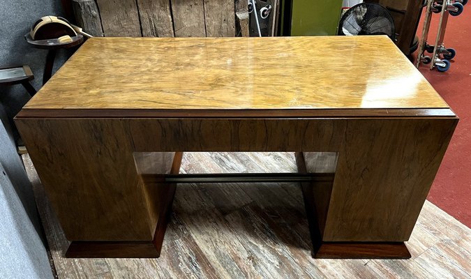 Art Deco Center Desk In Walnut and Burr Walnut-MWB-1758116