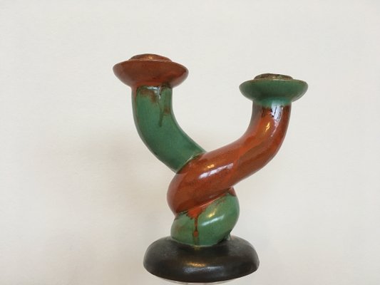 Art Deco Ceramic and Terracotta Candleholder, 1930s-TZ-560224