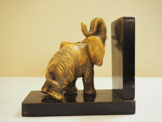 Art Deco Ceramic and Wooden Elephant Bookends, Set of 2-TKR-912619