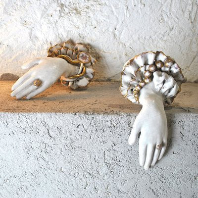 Art Deco Ceramic Hand Sculptures, 1930s, Set of 2-JQO-596117