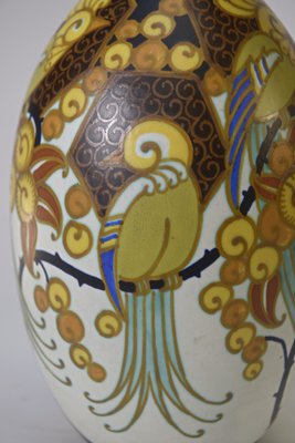 Art Deco Ceramic Porcelain Vase Birds of Paradise by Jan Wind, 1920s-NEN-2020220