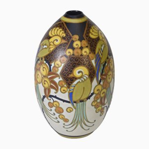 Art Deco Ceramic Porcelain Vase Birds of Paradise by Jan Wind, 1920s-NEN-2020220