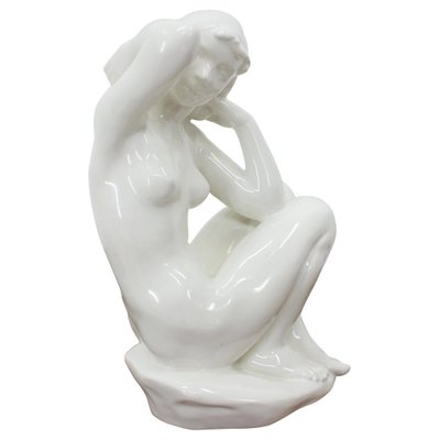 Art Deco Ceramic Sculpture Nude Sitting Woman, 1940s-TZ-684717