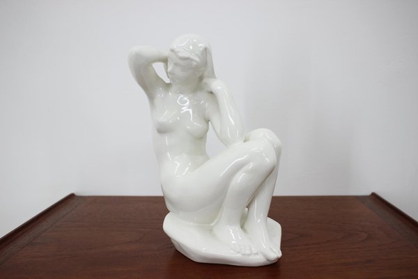 Art Deco Ceramic Sculpture Nude Sitting Woman, 1940s-TZ-684717