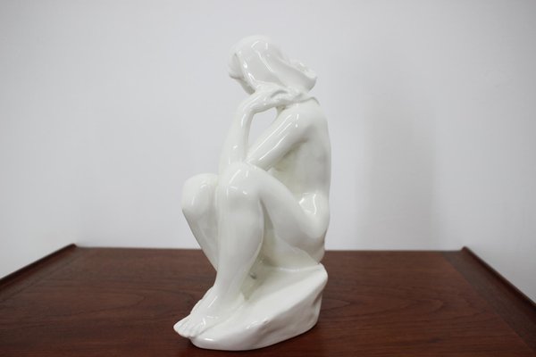 Art Deco Ceramic Sculpture Nude Sitting Woman, 1940s-TZ-684717