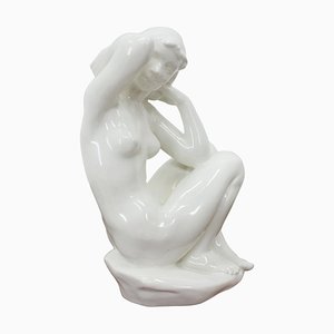 Art Deco Ceramic Sculpture Nude Sitting Woman, 1940s-TZ-684717