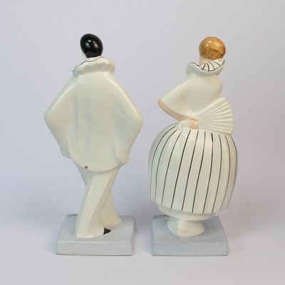 Art Deco Ceramic Sculptures of Pierrot and Colombina by Edouard Cazaux for Dax, 1920s, Set of 2-NE-1406348