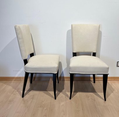 Art Deco Chairs in Black Lacquer in Cream Velour, France, 1930s, Set of 8-NNB-1729744