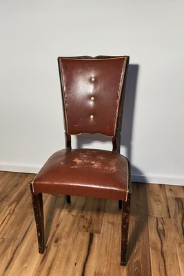 Art Deco Chairs in Red Leather, France, 1930s, Set of 6-VMP-1061497