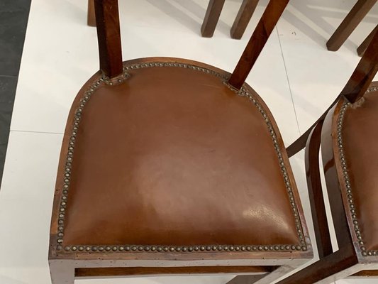 Art Deco Chairs in Walnut Root with Leather Seats, 1940s, Set of 6-IJR-1444513