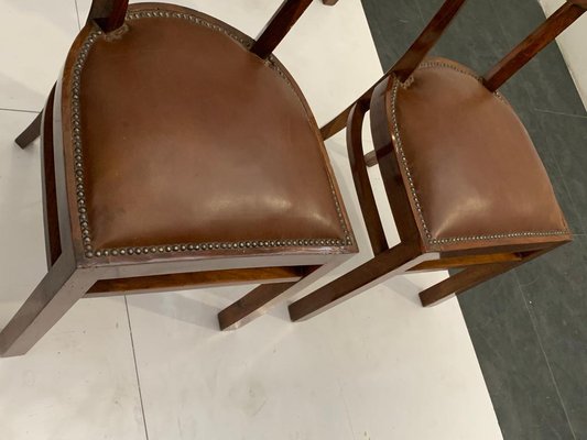 Art Deco Chairs in Walnut Root with Leather Seats, 1940s, Set of 6-IJR-1444513