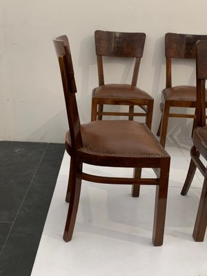 Art Deco Chairs in Walnut Root with Leather Seats, 1940s, Set of 6-IJR-1444513