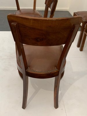 Art Deco Chairs in Walnut Root with Leather Seats, 1940s, Set of 6-IJR-1444513