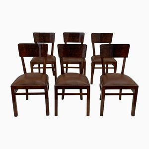 Art Deco Chairs in Walnut Root with Leather Seats, 1940s, Set of 6-IJR-1444513