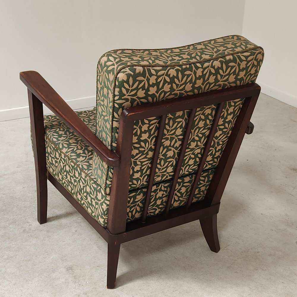 Art Deco Chairs in Wood and Patterned Green Fabric by Ziara Pravenec for Thonet, 1940, Set of 2