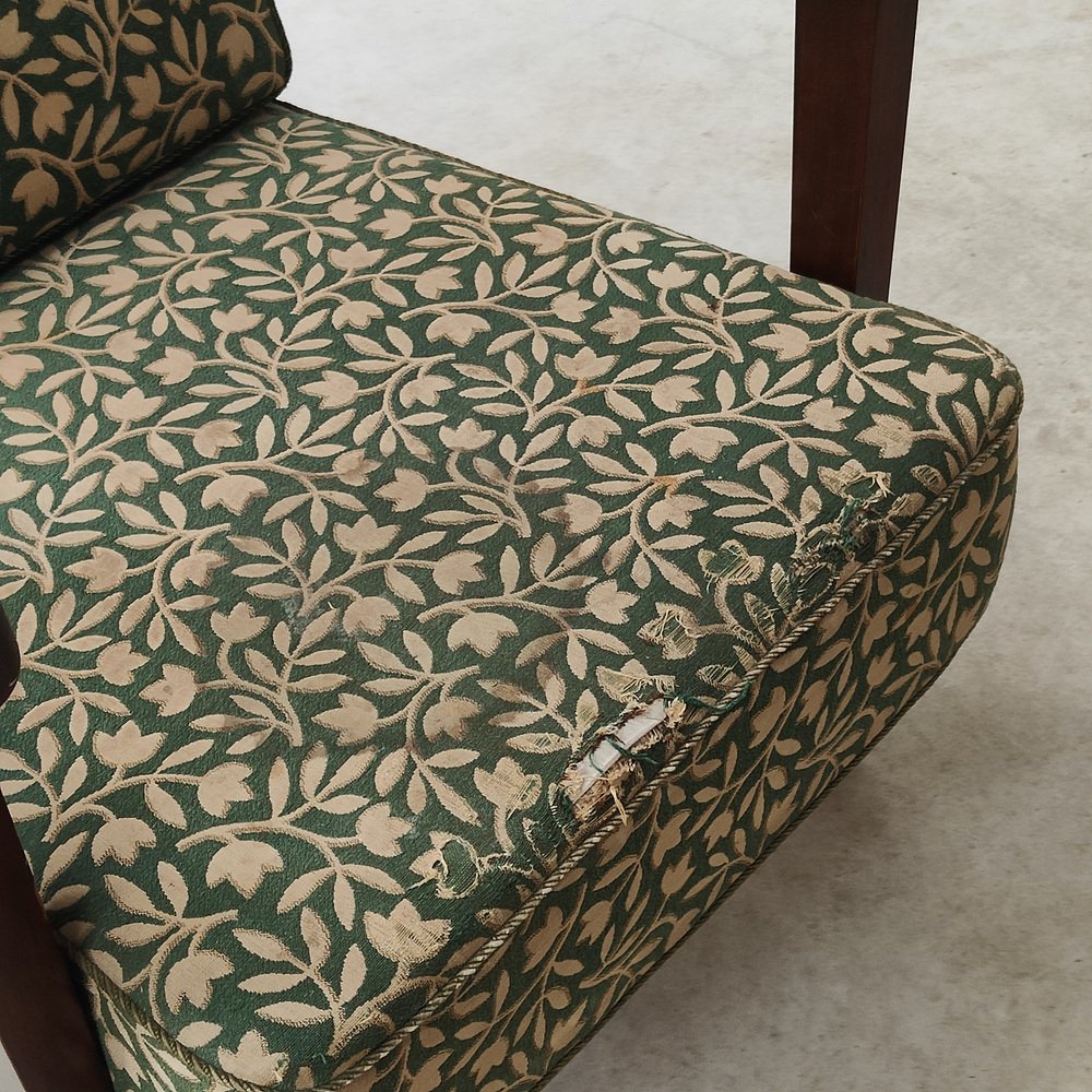 Art Deco Chairs in Wood and Patterned Green Fabric by Ziara Pravenec for Thonet, 1940, Set of 2