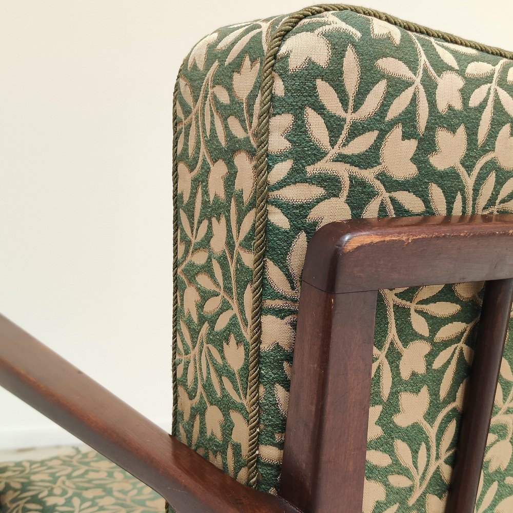 Art Deco Chairs in Wood and Patterned Green Fabric by Ziara Pravenec for Thonet, 1940, Set of 2