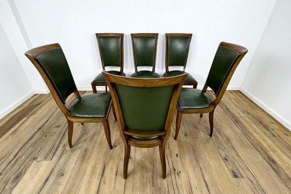 Art Deco Chairs with Green Leather, France, 1930s, Set of 6-VMP-1231632