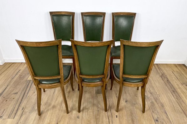 Art Deco Chairs with Green Leather, France, 1930s, Set of 6-VMP-1231632