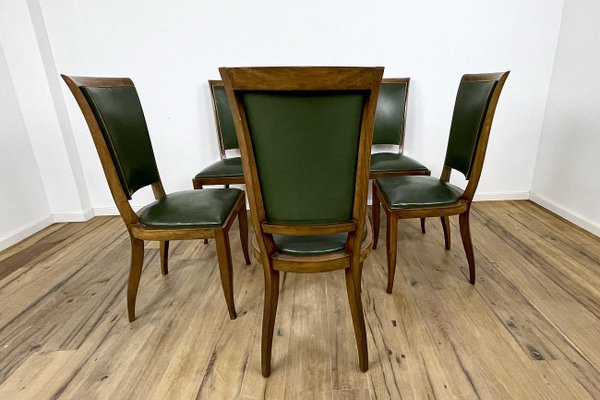 Art Deco Chairs with Green Leather, France, 1930s, Set of 6-VMP-1231632