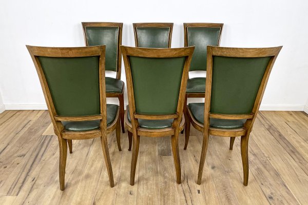 Art Deco Chairs with Green Leather, France, 1930s, Set of 6-VMP-1231632