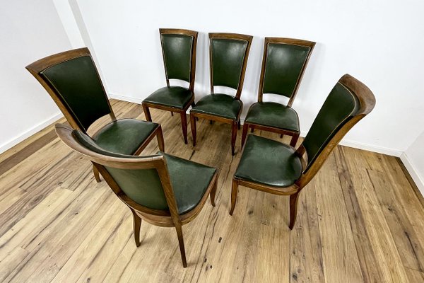 Art Deco Chairs with Green Leather, France, 1930s, Set of 6-VMP-1231632