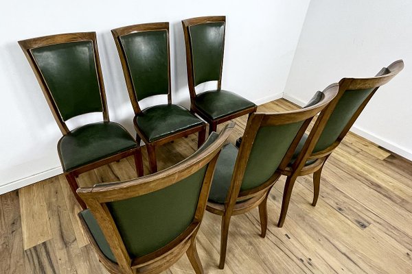 Art Deco Chairs with Green Leather, France, 1930s, Set of 6-VMP-1231632