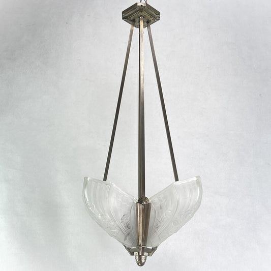 Art Deco Chandelier Hanging Lamp attributed to Jean Gauthier for J. Robert Paris, 1930s