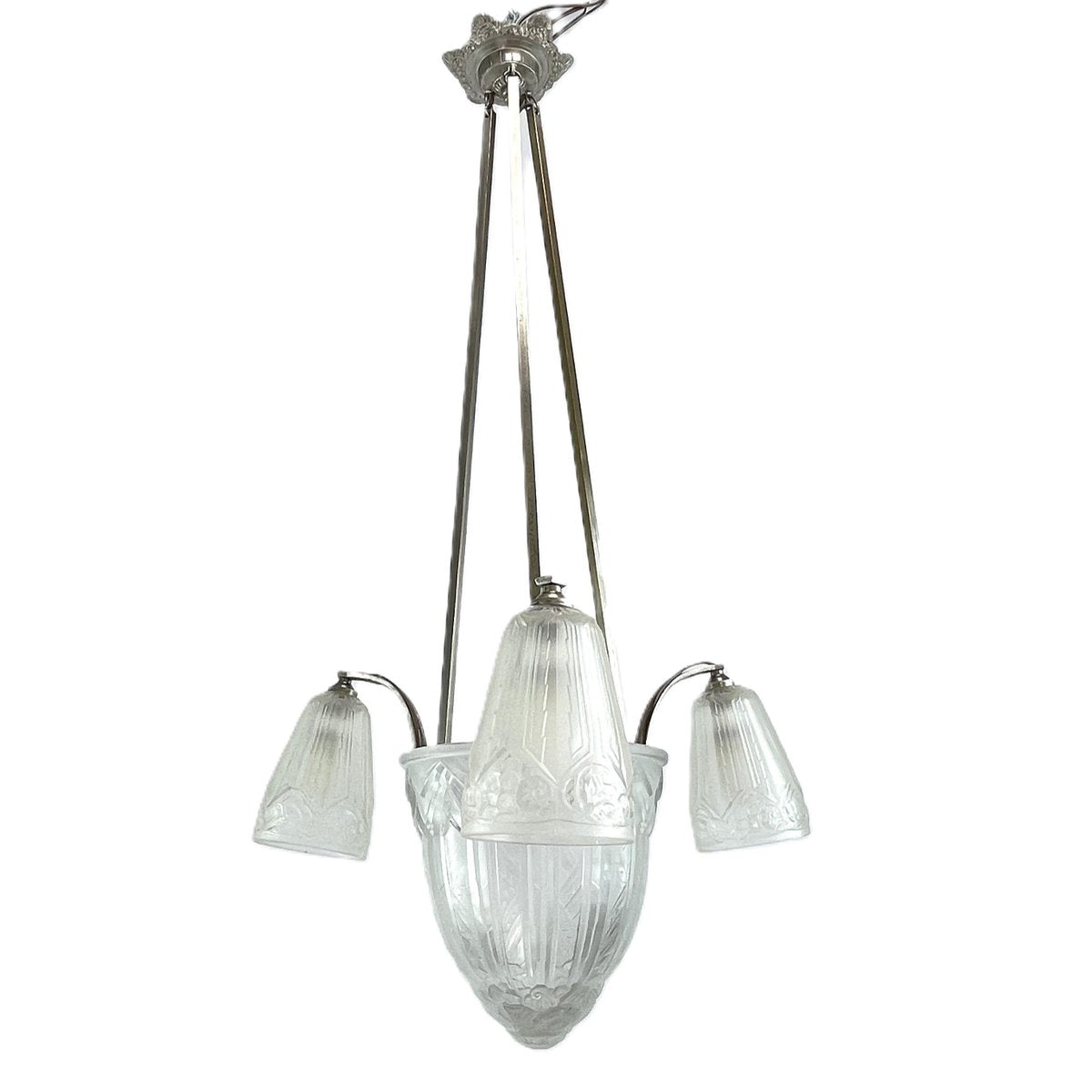 Art Deco Chandelier Hanging Lamp attributed to Maynadier, 1930s