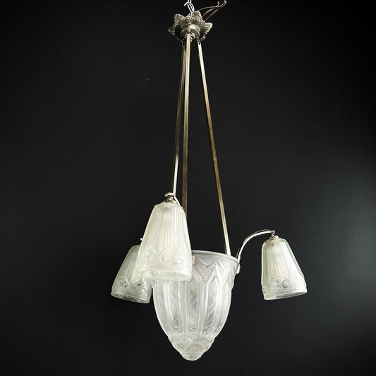 Art Deco Chandelier Hanging Lamp attributed to Maynadier, 1930s