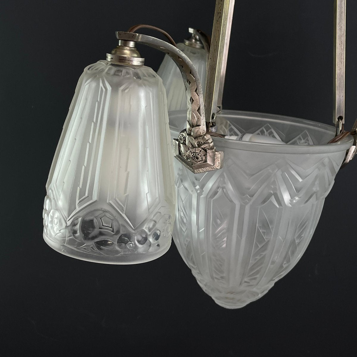 Art Deco Chandelier Hanging Lamp attributed to Maynadier, 1930s