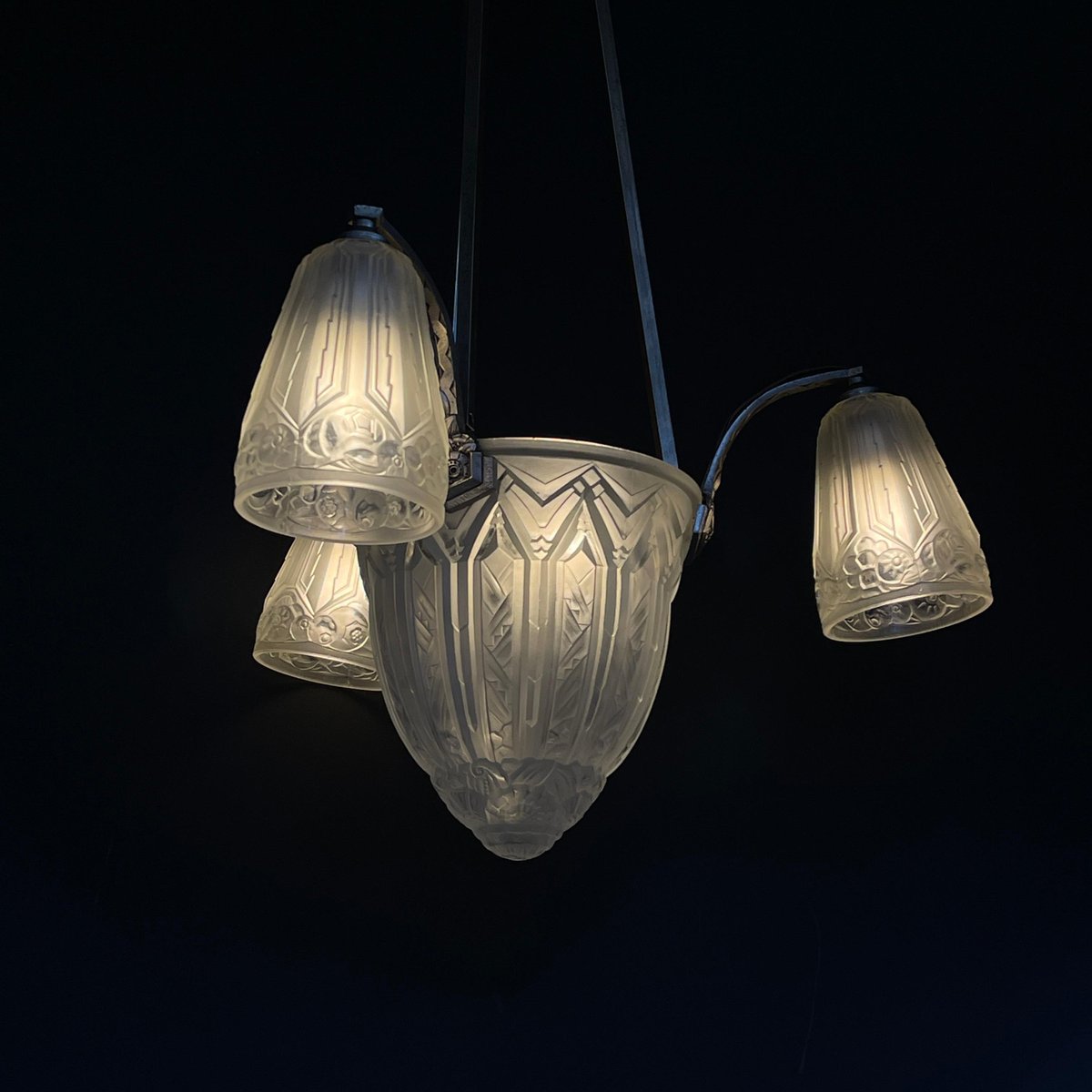 Art Deco Chandelier Hanging Lamp attributed to Maynadier, 1930s