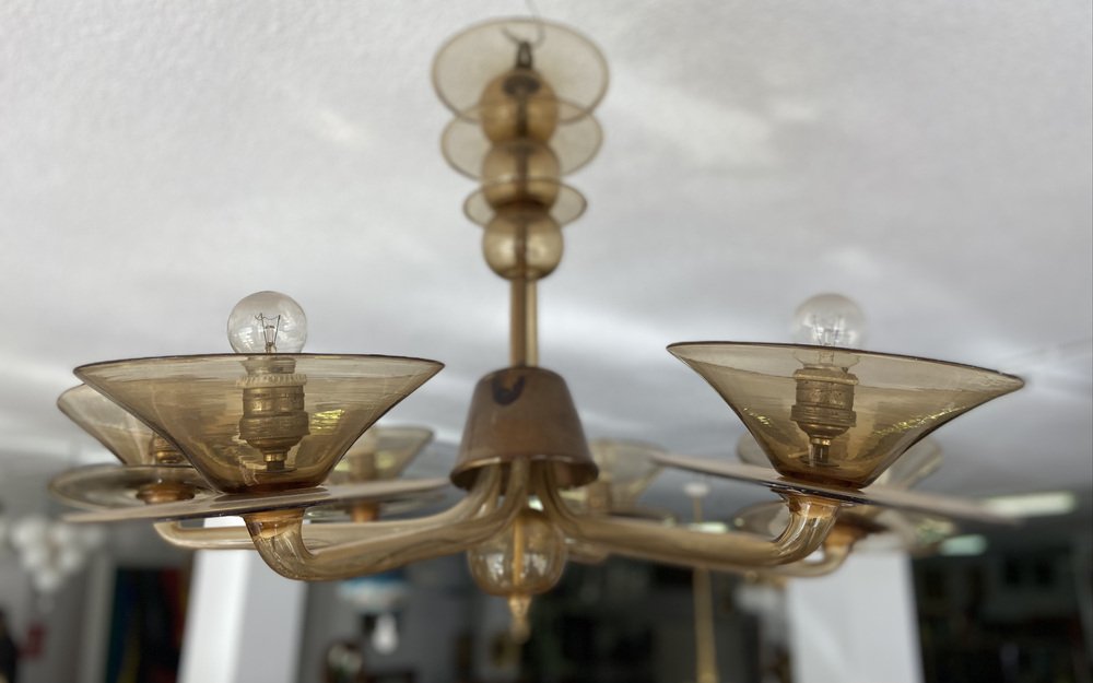 Art Deco Chandelier in Blown Glass, 1950s