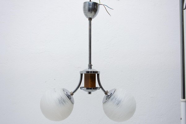 Art Deco Chandelier in Chrome and Wood, 1930s-HXT-1252162