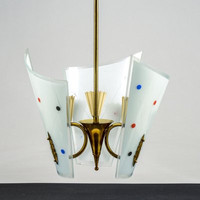 Art Deco Chandelier in Glass and Brass-RAQ-1763931