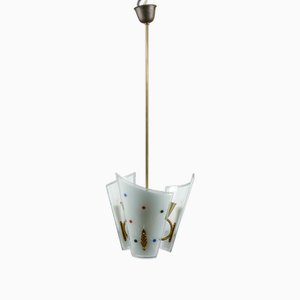 Art Deco Chandelier in Glass and Brass-RAQ-1763931