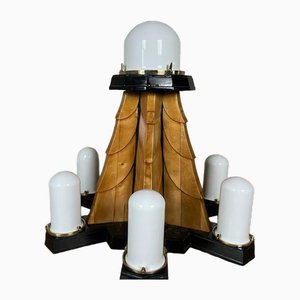 Art Deco Chandelier in Glass and Wood-GUH-1804688