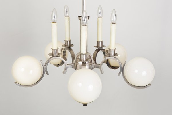 Art Deco Chandelier in Nickel-Plated Brass, 1920s-WHY-1780362