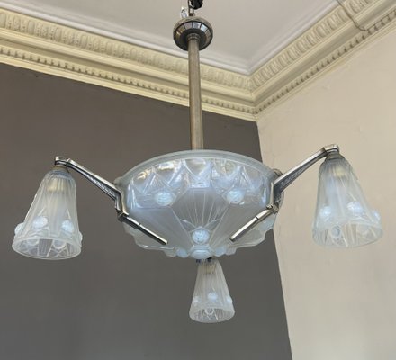 Art Deco Chandelier in Opalescent Glass by Jean Gauthier for EJG France 1089, 1930-XGK-2043675