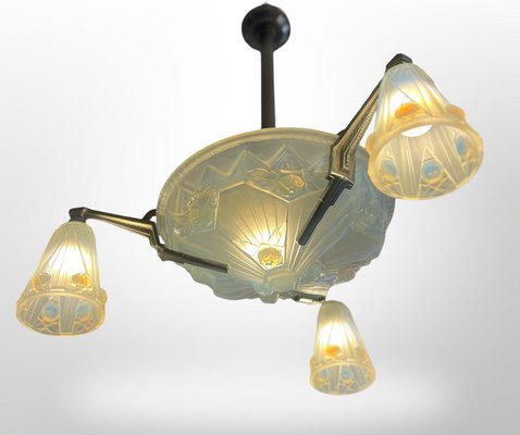 Art Deco Chandelier in Opalescent Glass by Jean Gauthier for EJG France 1089, 1930-XGK-2043675