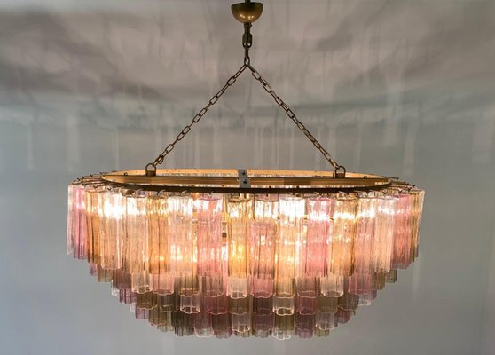 Art Deco Chandelier in Pink and Amber Murano Glass, 2000s-FF-1386148