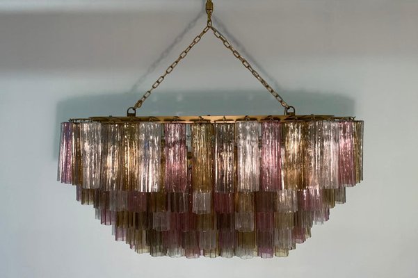 Art Deco Chandelier in Pink and Amber Murano Glass, 2000s-FF-1386148