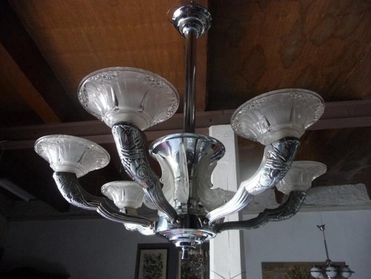 Art Deco Chandelier in Silver & Bronze, 1940s-IBO-1004416