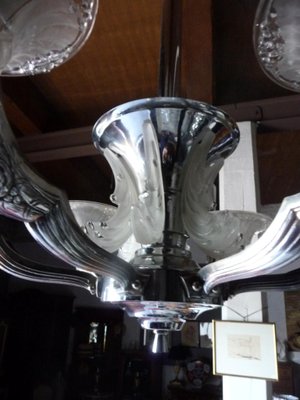 Art Deco Chandelier in Silver & Bronze, 1940s-IBO-1004416