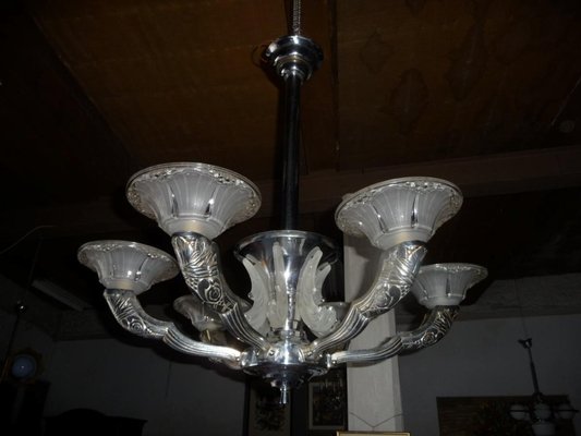 Art Deco Chandelier in Silver & Bronze, 1940s-IBO-1004416